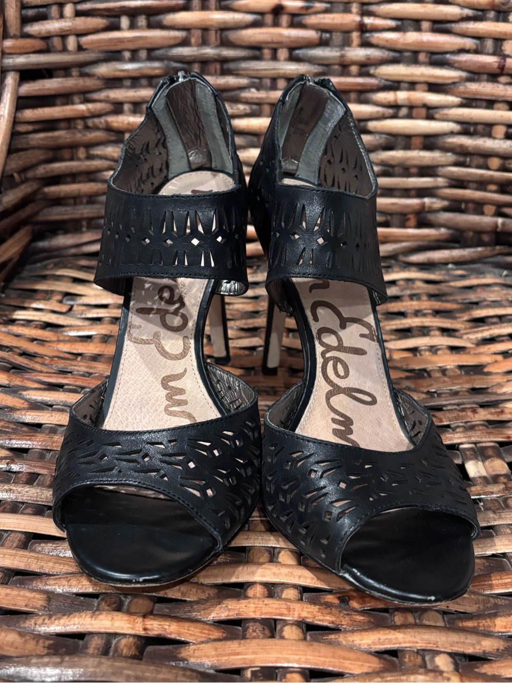 Sam Edelman Black Laser-Cut Ankle-Strap Stiletto Heels in size 10 - Picture 7 of 13